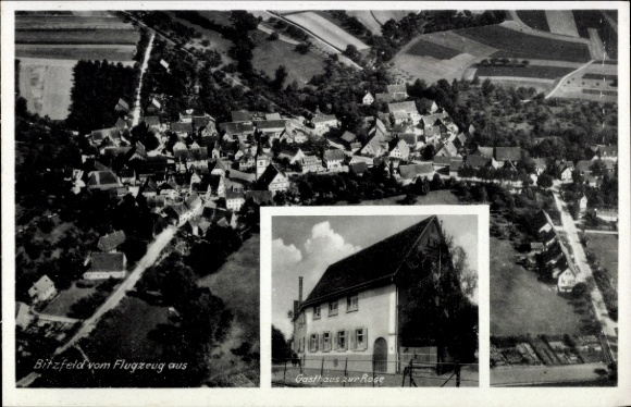 Postcard Oehringen Öhringen in the Hohenlohekreis Württemberg, Gasthaus zur Rose, aerial photograph