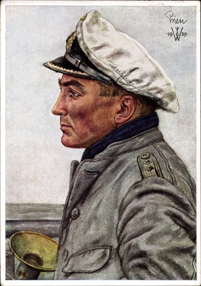 Artist Postcard Willrich, Wolfgang, Lieutenant Commander Günther Prien, Knight's Cross holder, VDA 1 5 2