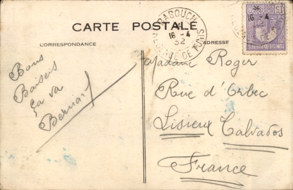 Postcard Tabarca Tunisia, La Gare, platform, residents