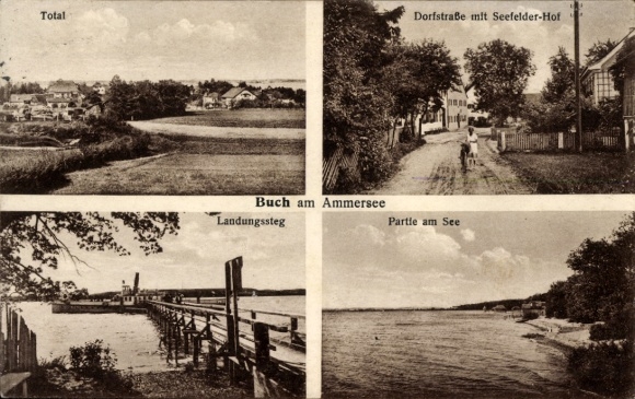 Postcard Buch am Ammersee Inning Upper Bavaria, Dorfstraße, Seefelder Hof, Landing stage, Lake