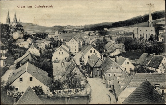 Ak Schirgiswalde in der Lausitz, Ort aus der Vogelschau