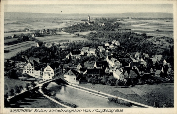 KP Westheim w pobliżu Oettingen, Środkowa Frankonia, stacja Wilhelmsglück, zdjęcie lotnicze