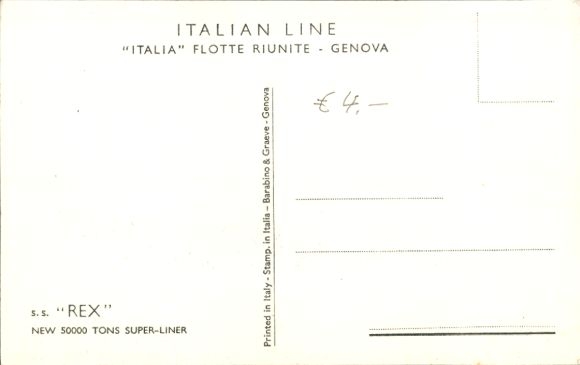 Artist Postcard Italian Line, SS Rex, Super Liner, Giant Steamship