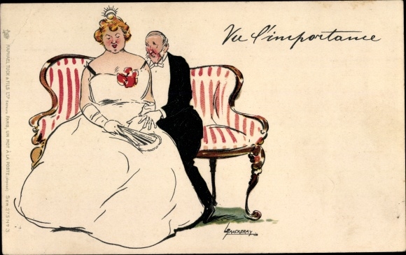 Artist Postcard Thackeray, Lance, Thin man and fat woman on a sofa