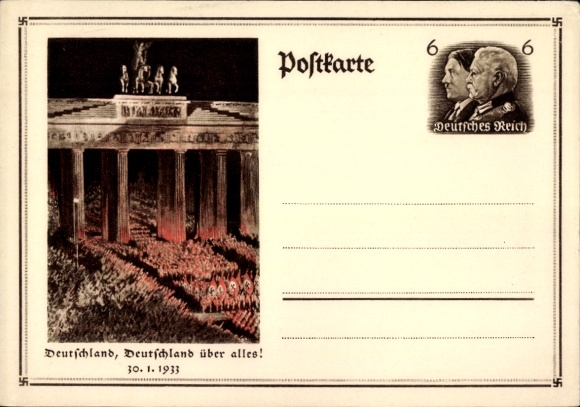 Ganzsachen Ak Berlin, Deutschland über alles, Aufmarsch 30. Januar 1933, Brandenburger Tor