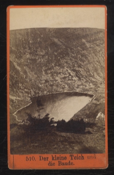 CdV Photo Giant Mountains Silesia, Mały Staw Small pond with hut