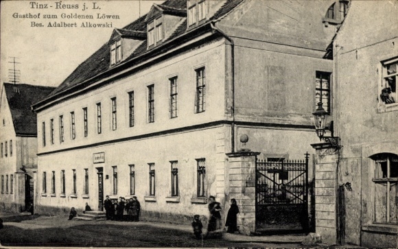 Ak Tinz Gera in Thüringen, Gasthof zum Goldenen Löwen, Inh. Adalbert Alkowski