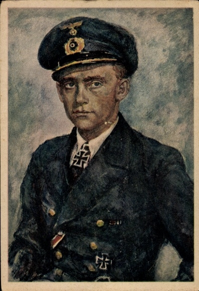 Artist Postcard Graf, Oskar, Friedrich Guggenberger, Lieutenant Commander, Kriegsmarine, Knight's Cross Recipient