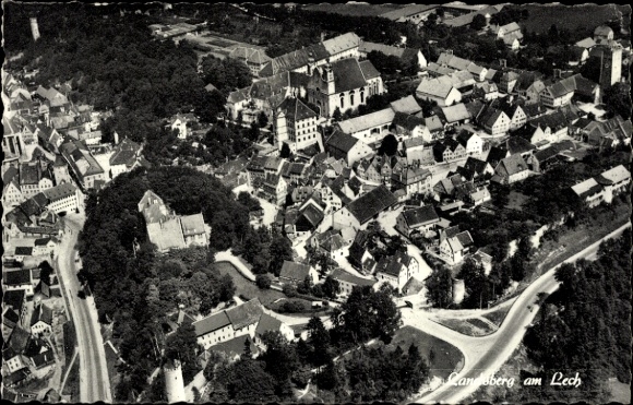 Postcard Landsberg am Lech Upper Bavaria, Municipal Student Residence, aerial photograph
