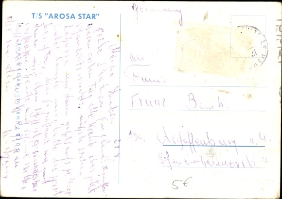 Kunstenaar Ak Dampfer TS Arosa Star, Arosa Line