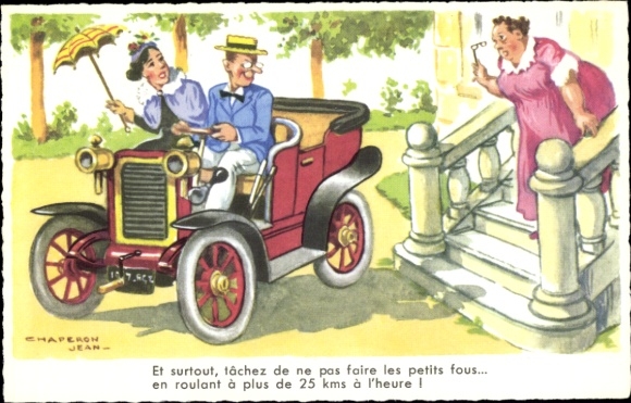 Artist Postcard Chaperon, Jean, Automobile, Drive