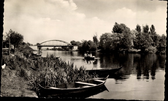 Postcard Oderberg in the Mark, Old Oder, bridge, rowing boat