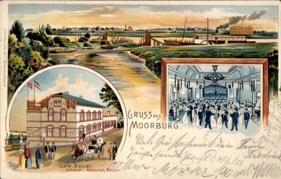 litho Hamburg Harburg Moorburg, algemeen beeld, Café Bauer, danszaal