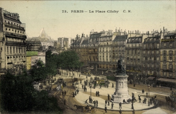 Ansichtkaart Parijs XVII., Place Clichy, monument