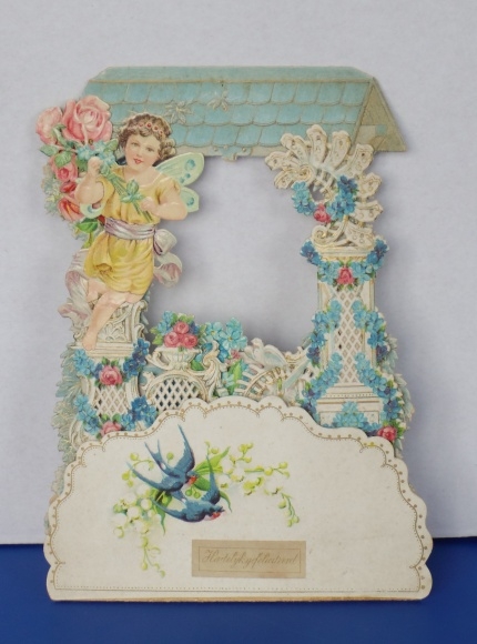 Backdrop card 3D wafer standee, congratulations, angel, fountain, flower garlands, swallow