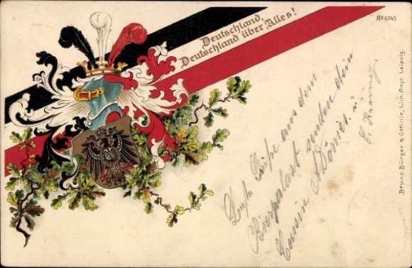 Coat of arms Postcard Germany above all, oak leaves, black eagle