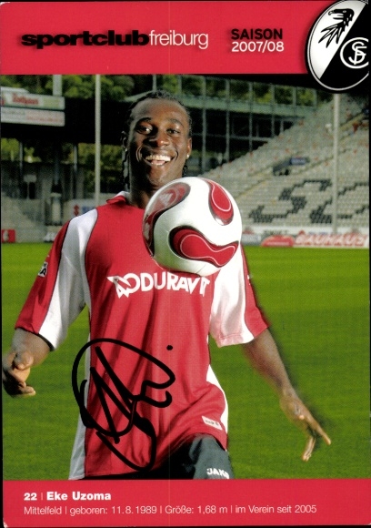 Autograph card footballer Eke Uzoma, SC Freiburg, autograph