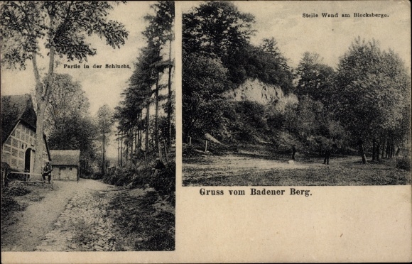 Postcard Baden Achim near Bremen, lot in the gorge, steep wall at the Blocksberge, Inn Badener Berg