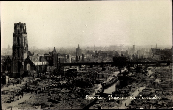 Zdjęcie KP Rotterdam Holandia Południowa Holandia, Erasmushuis, kościół, zniszczone miasto, widok ogólny
