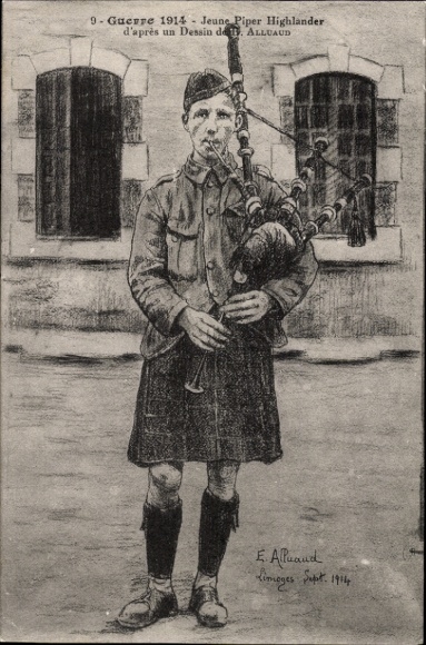 Künstler CPA Alluaud, Jeune Piper Highlander, Guerre 1914