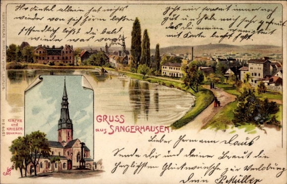 Künstler Litho Spindler, Erwin, Sangerhausen im Kreis Mansfeld Südharz, Kirche, Kriegerdenkmal