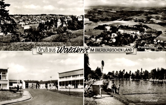 Postcard Waldbröl in the Oberbergisches Land, panorama, beach, hospital