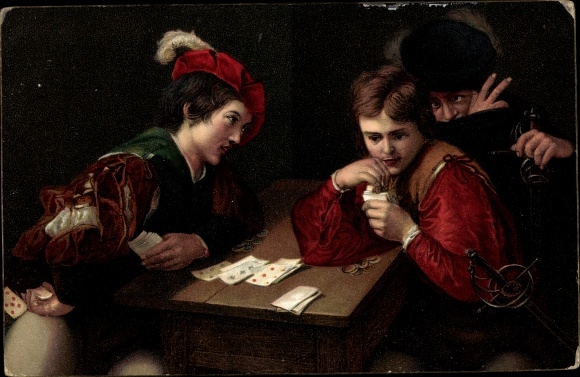 Künstler Ak Caravaggio, Michelangelo da, Der Falschspieler, Betrug beim Kartenspiel