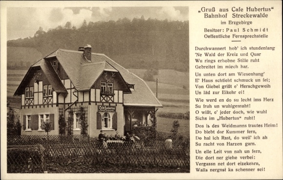 Gedicht Ak Streckewalde Großrückerswalde in het Ertsgebergte, Cafe Hubertus