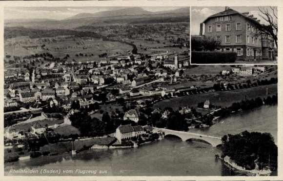 Postcard Sitzenkirch Kandern in the Black Forest Baden, aerial photograph, Rheinfelden, building view, river, Br