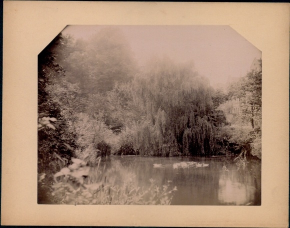 Photo Hannover Linden, Von-Alten-Park, pond, around 1890, photographer H. Brandes, Ricklingerstraße