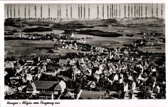 Postcard Wangen im Allgäu, aerial photograph