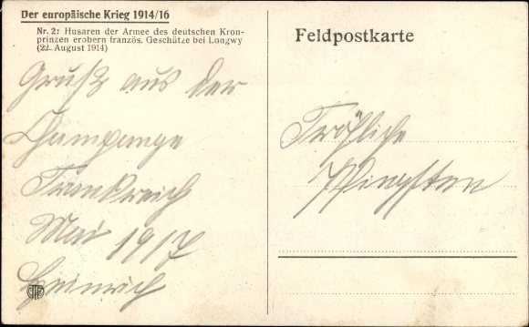 Artist Postcard Trache, R., Hussars of the army of the German Crown Prince capture French guns, Longwy