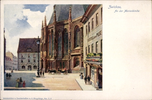 Künstler Ak Noether, A., Zwickau in Sachsen, Marienkirche, Geschäfte