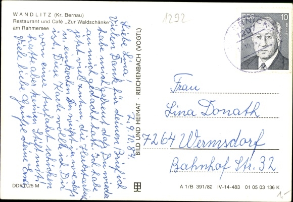 Postcard Wandlitz in Brandenburg, Restaurant and Cafe Zur Waldschänke am Rahmersee