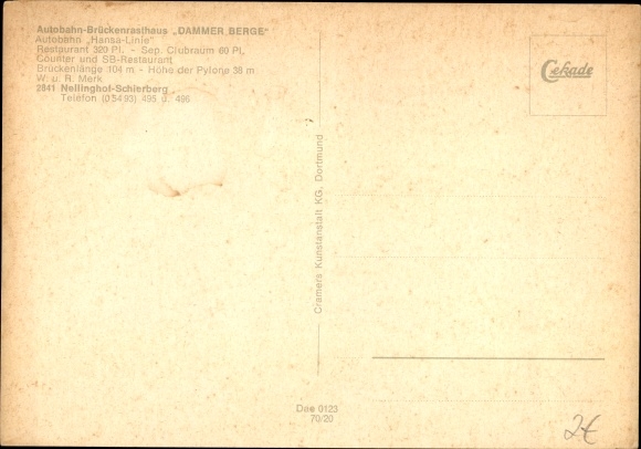 Postcard Nellinghof Schierberg Neuenkirchen Vörden in Oldenburg, Autobahn Brückenrasthaus Dammer Berge