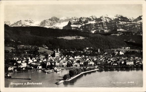 Postcard Bregenz on Lake Constance Vorarlberg, Bregenz on Lake Constance, mountains in the background, by Photo Risch