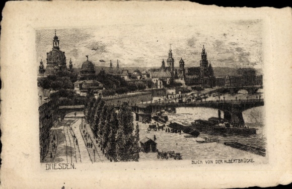 Künstler Ak Dresden Altstadt, Blick von der Albertbrücke