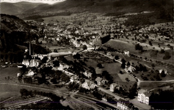 Postcard Brennet weir in Baden, aerial photograph
