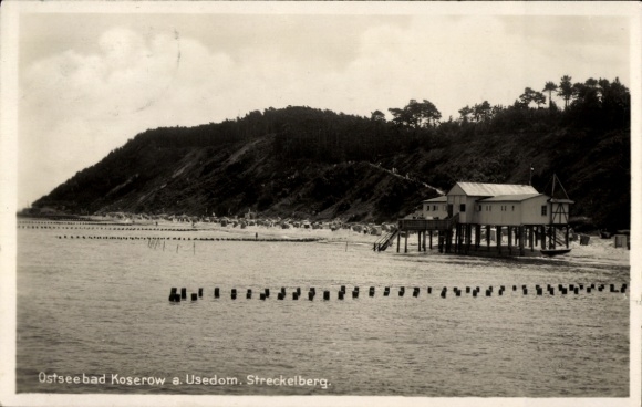 Ak Ostseebad Koserow auf Usedom, Ostseebad Koserow, Strandpromenade, Holzbau