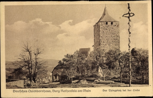 Postcard Rothenfels am Main Lower Franconia, castle, German Quickbornhaus, the Thingplatz near the linden tree