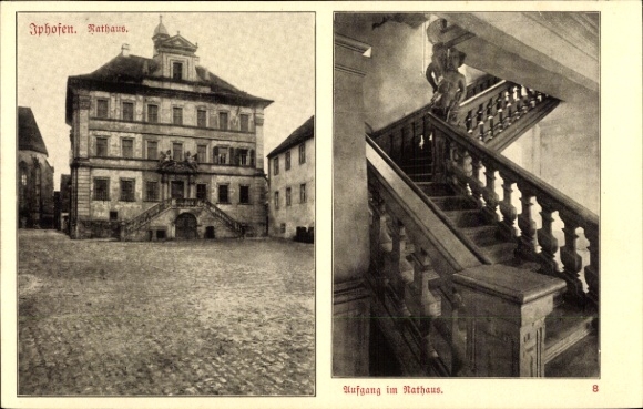 Postcard Iphofen in Lower Franconia, town hall, stairs in the town hall