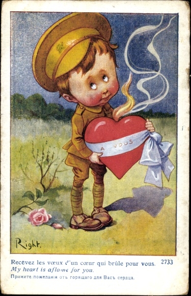 Artist Postcard Right, Soldier in Love, Burning Heart, Love