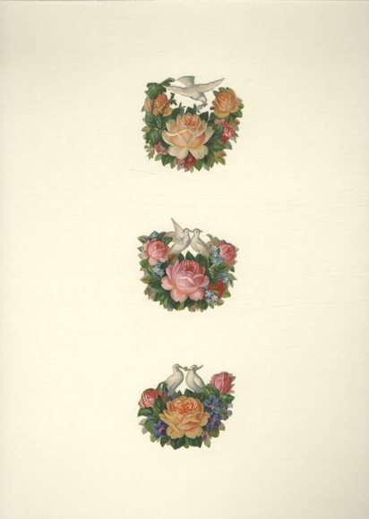 3 wafer rose bouquets with white doves, size approx. 5.5 x 6 cm each