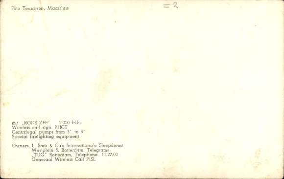 Postcard tugboat MT Rode Zee, L. Smit & Co.