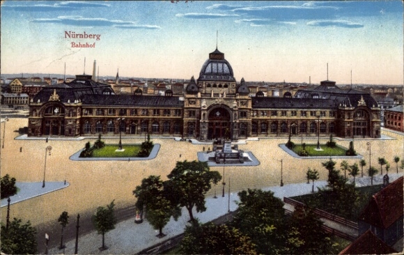 Ak Nürnberg in Mittelfranken Bayern, Bahnhof, Straßenseite