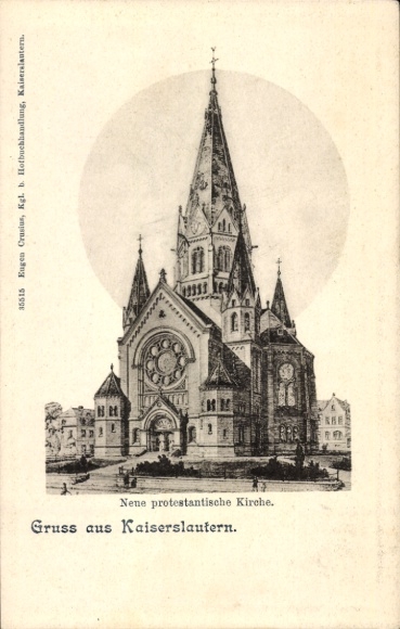 Postcard Kaiserslautern in the Palatinate, New Protestant Church, Greetings from Kaiserslautern