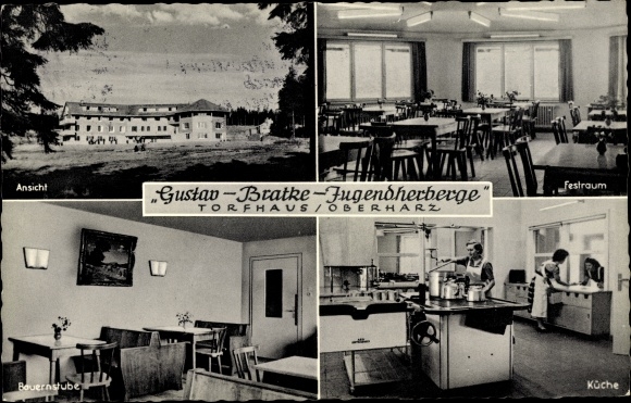 Postcard Torfhaus Altenau Schulenberg Clausthal Zellerfeld in the Upper Harz Mountains, Gustav Bratke youth hostel