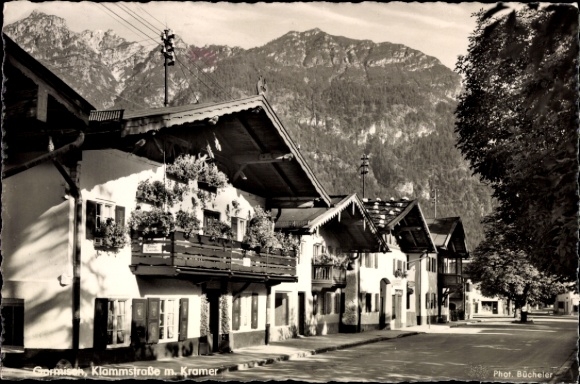 Postcard Garmisch Partenkirchen in Upper Bavaria, Klammstraße with Kramer