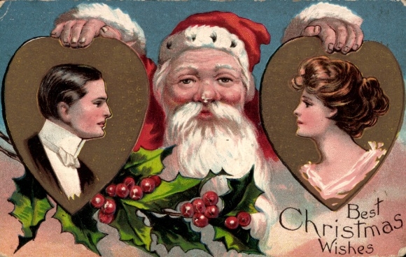 Präge Ak Frohe Weihnachten, Weihnachtsmann, Liebespaar