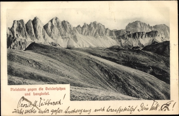 Postcard St. Andrä Andrea Brixen Bressanone South Tyrol, Plosehütte, Sassolungo, Geislerspitzen